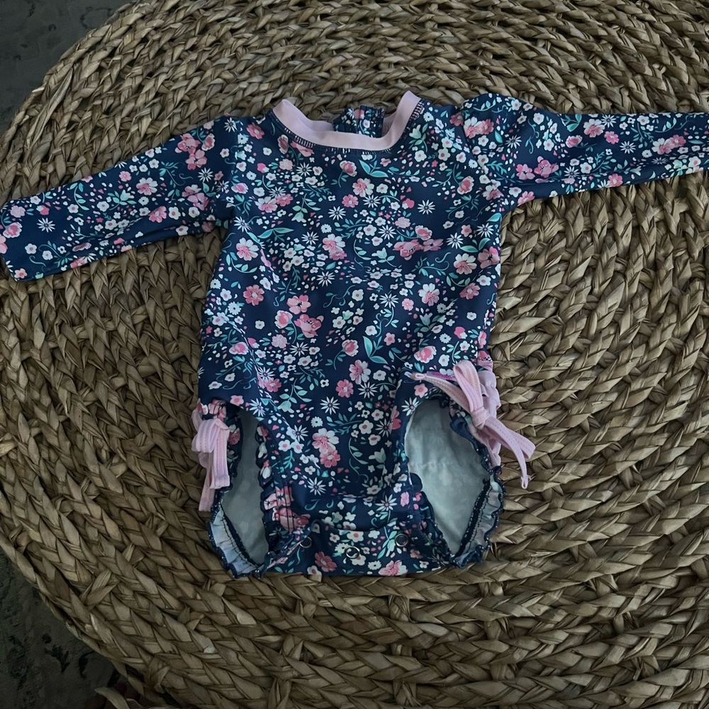 Ruffle Butts Navy and Pink Floral Swimsuit